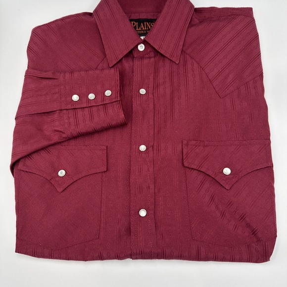 Plains Western Wear Shirt Men's SM Maroon Cowboy Long Sleeve Pearl Snap Rodeo - Picture 2 of 11